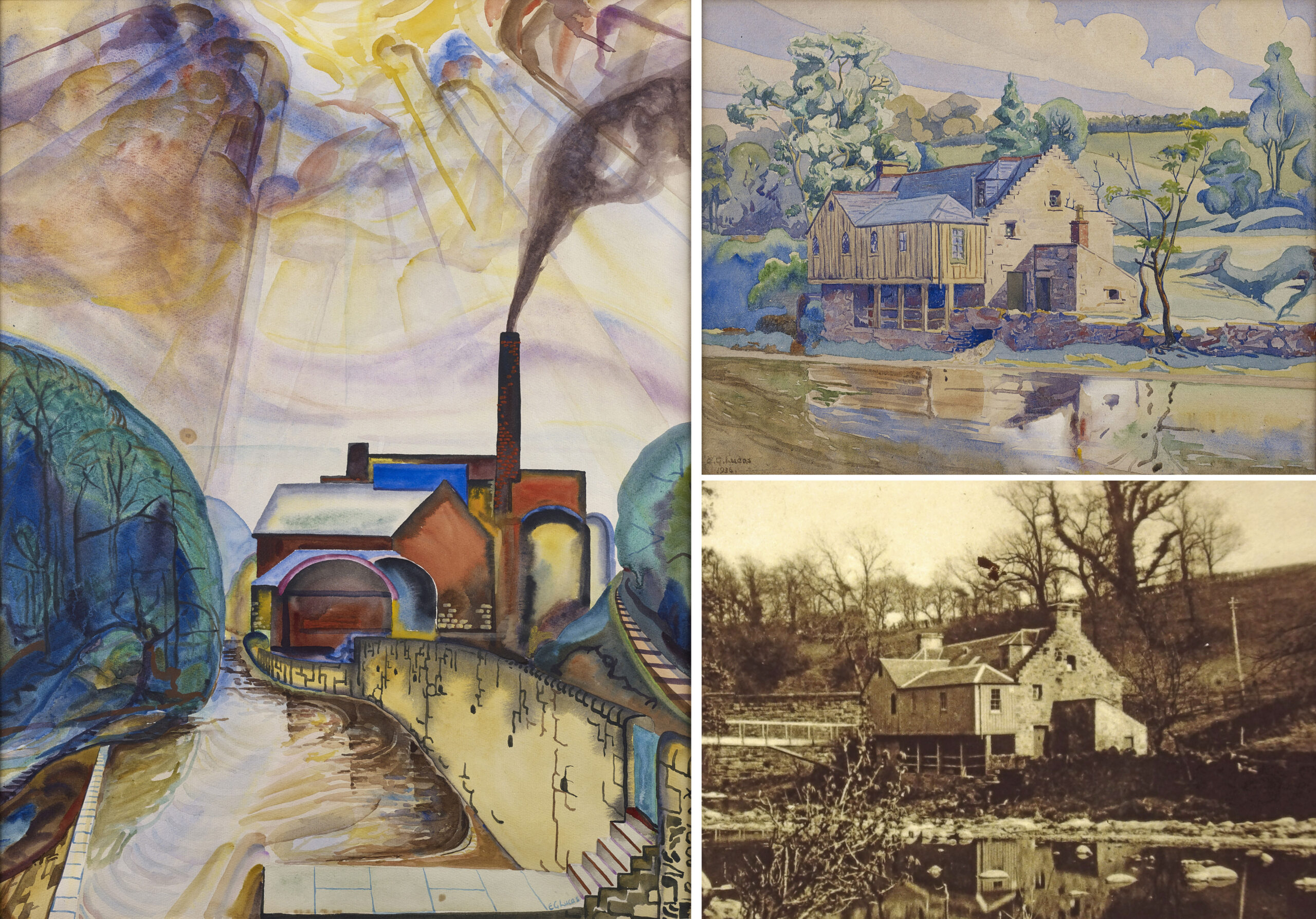An Artist's View of the historic mills & railway on the Water of Leith
